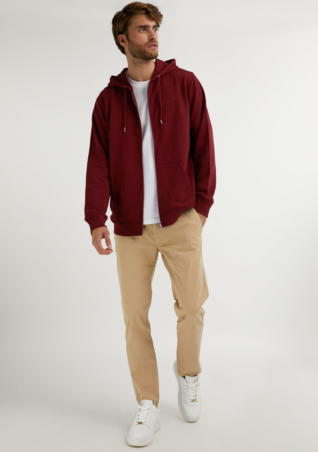 Embroidery  Logo Zip Hoodie Burgundy