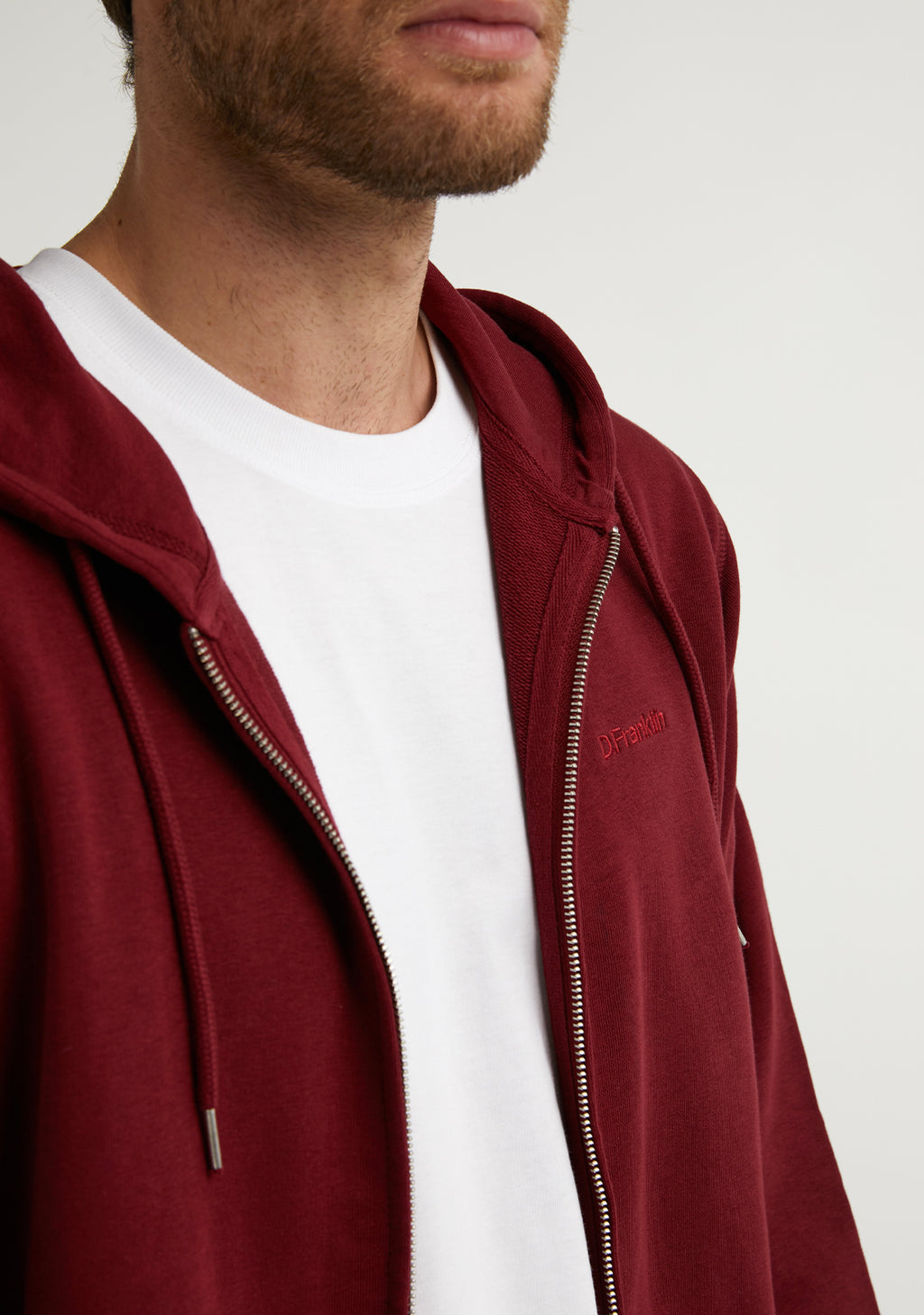 Embroidery  Logo Zip Hoodie Burgundy